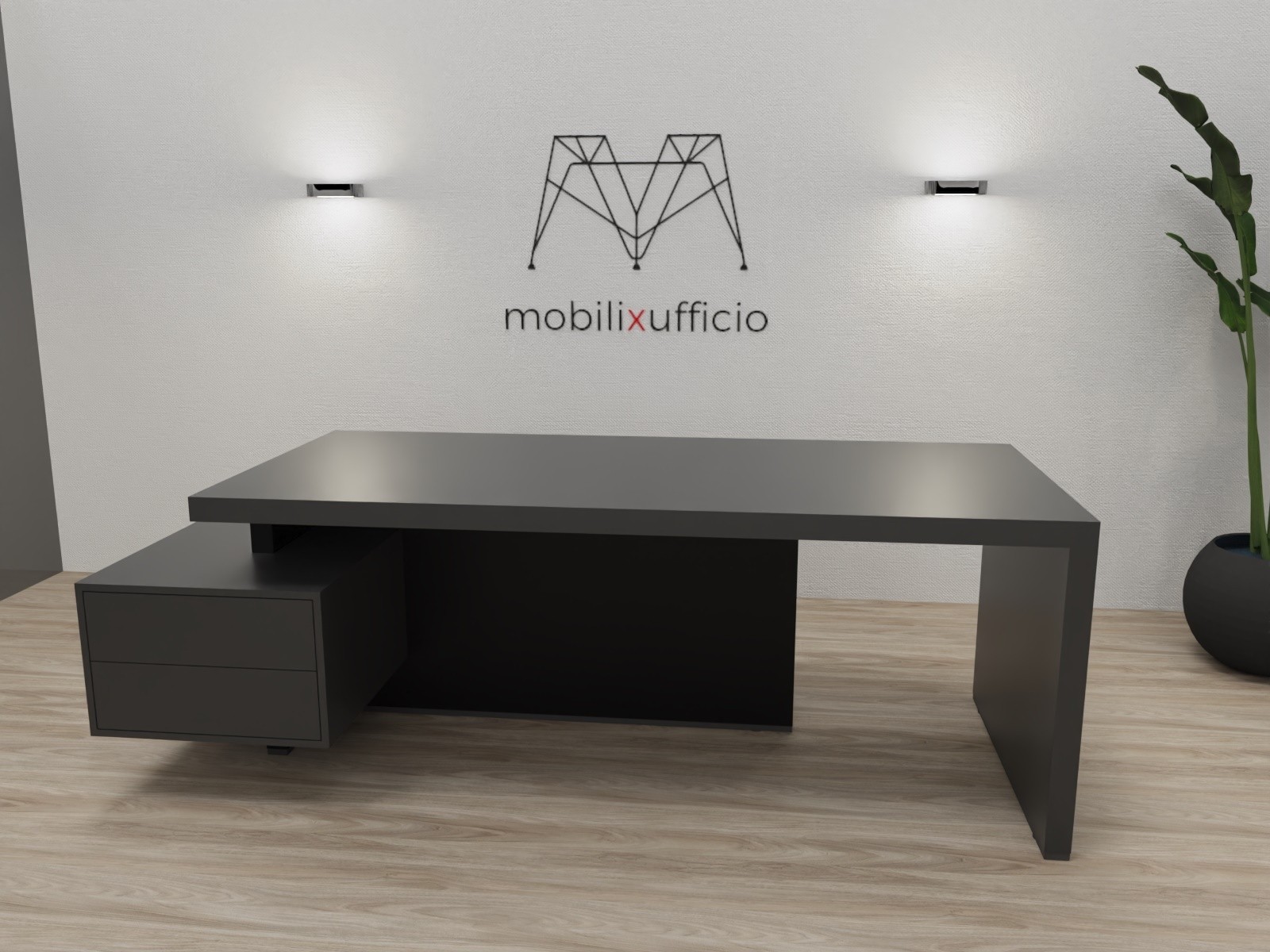 Scrivania Imperial con piano laccato e cassettiera
