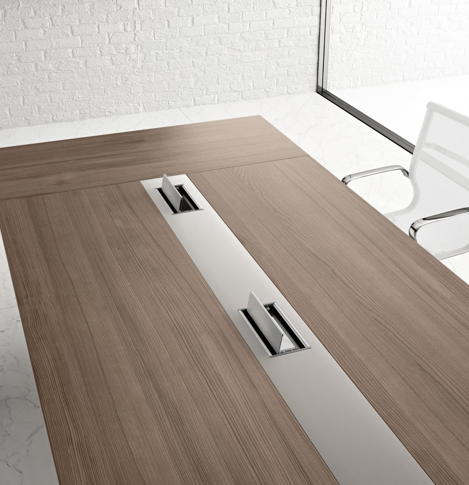 Tavolo riunione con base metallo e top access , serie Go steel