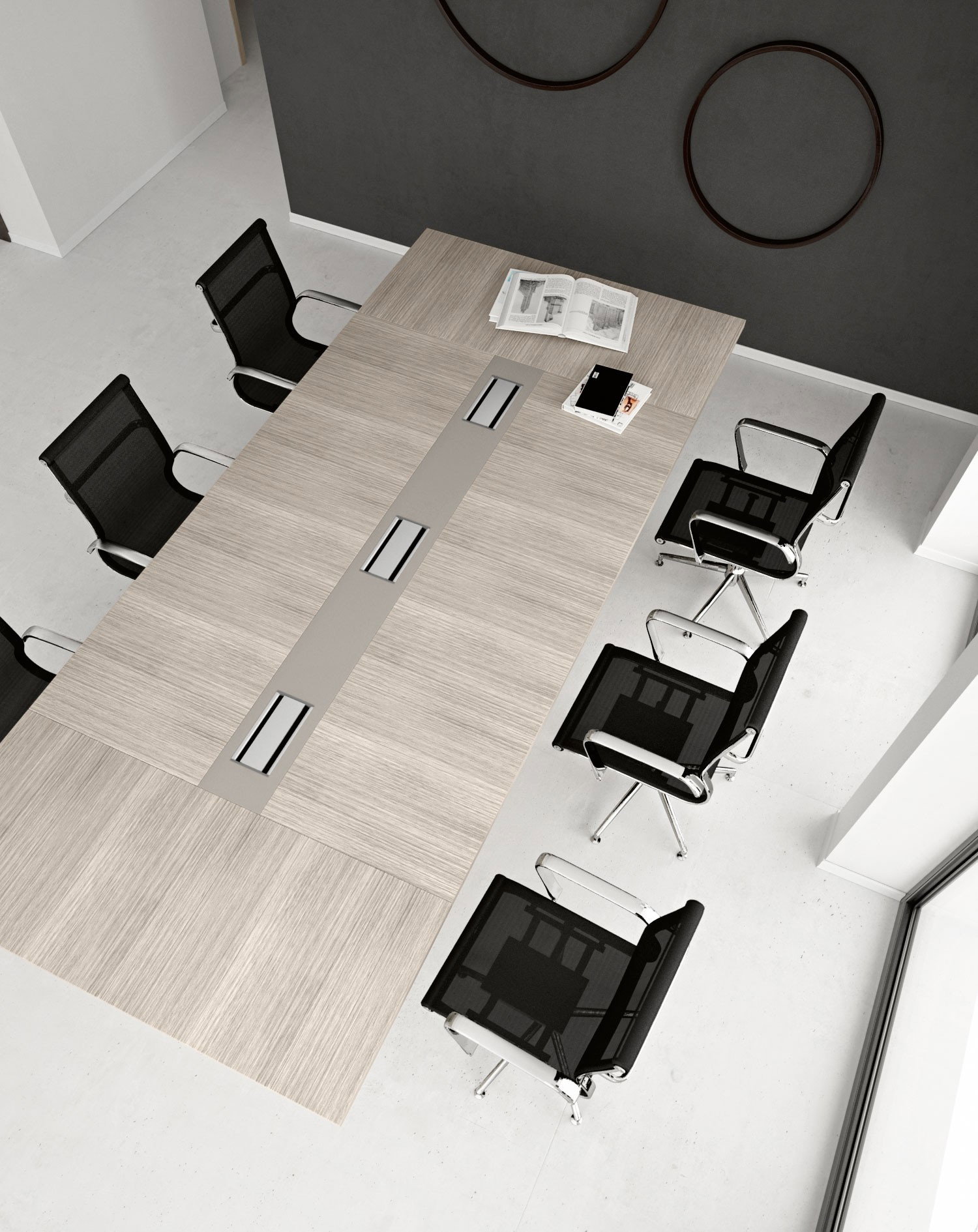 Tavolo riunione con base metallo e top access , serie Go steel