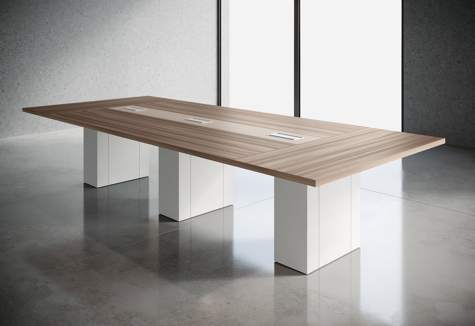 Tavolo riunione con base metallo e top access , serie Go steel
