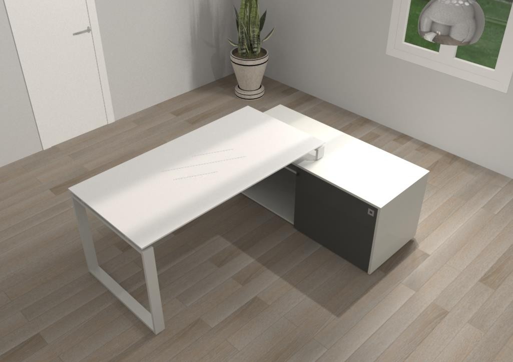 Scrivania Loft piano in vetro con mobile portante
