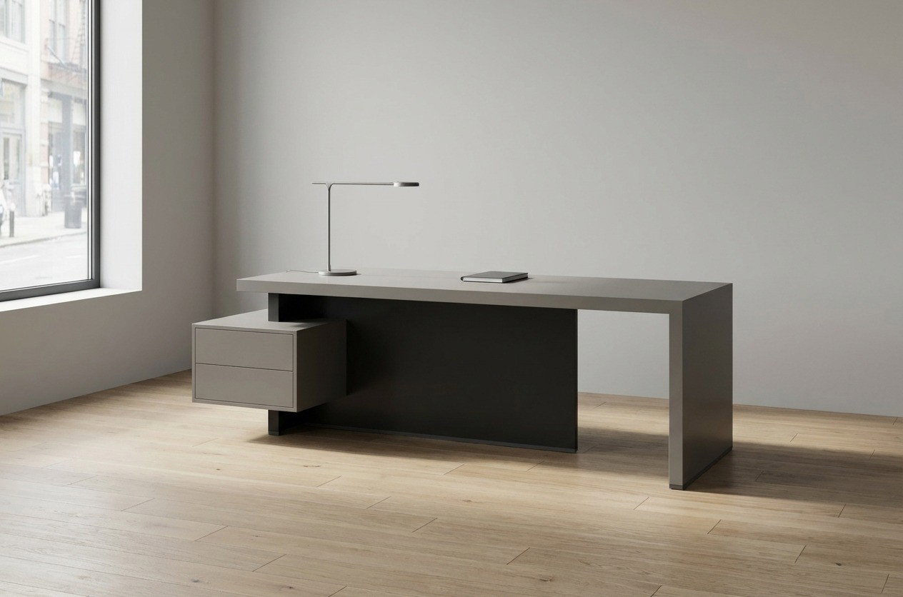Scrivania Imperial con piano laccato e cassettiera