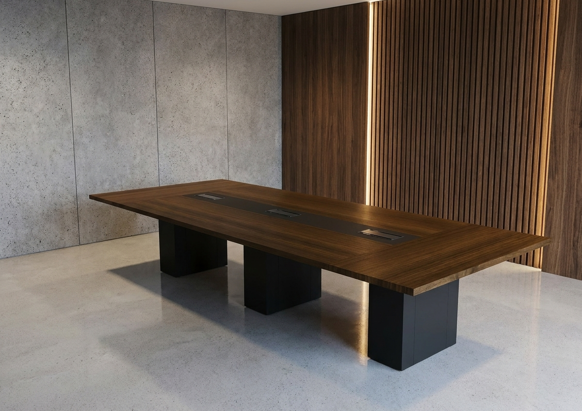 Tavolo riunione con base metallo e top access , serie Go steel